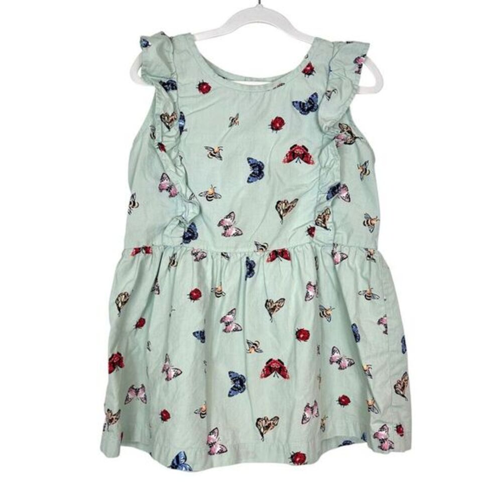 Hanna Andersson Shirt Girls 12 150 Green Blue Butterfly Ruffle Short Sleeve Top